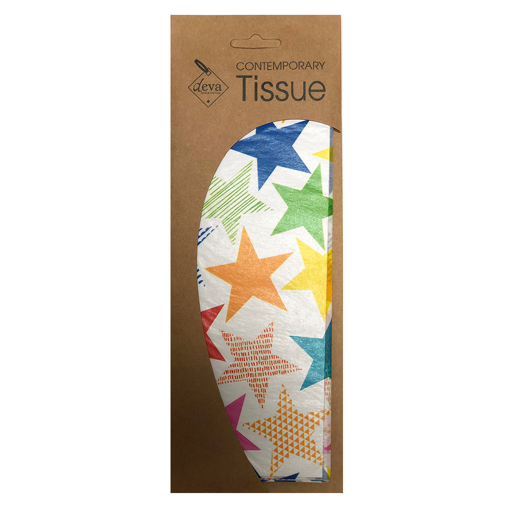 Party Stars Multicoloured Tissue Paper 4 Sheets of 20 x 30" Deva Tissue Wrapping Paper