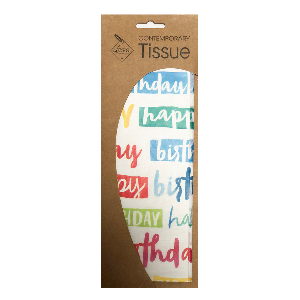 Painted Birthday Text Tissue Paper 4 Sheets of 20 x 30" Deva Tissue Wrapping Paper