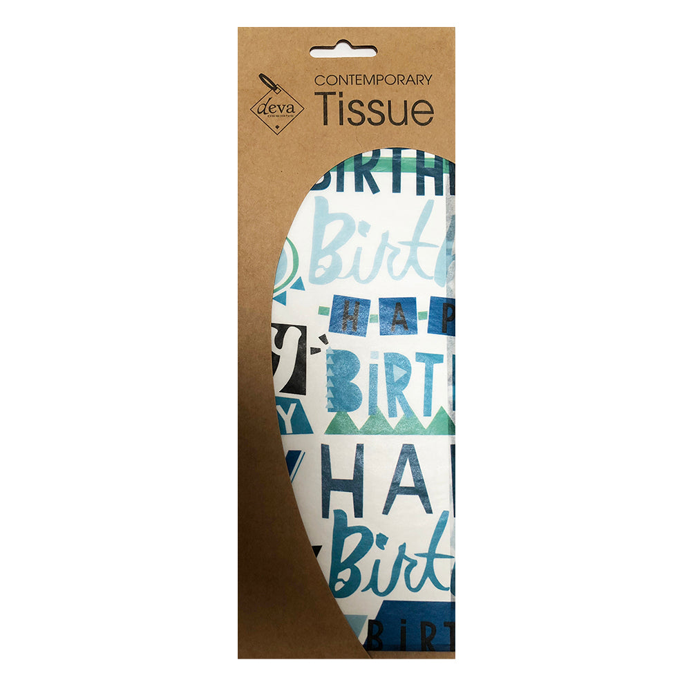 Birthday Glitz Glitter Blue Text Tissue Paper 4 Sheets of 20 x 30" Deva Tissue Wrapping Paper