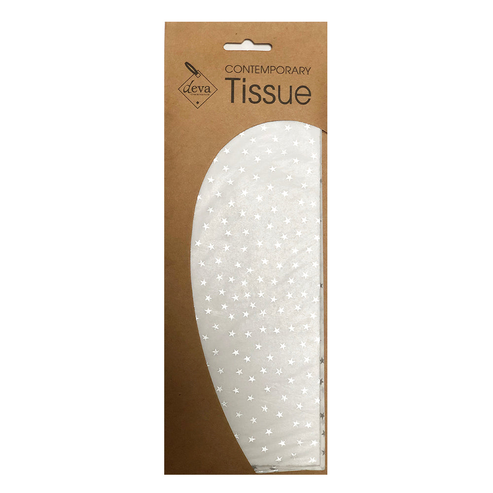 Mini Silver Stars Tissue Paper 4 Sheets of 20 x 30" Deva Tissue Wrapping Paper