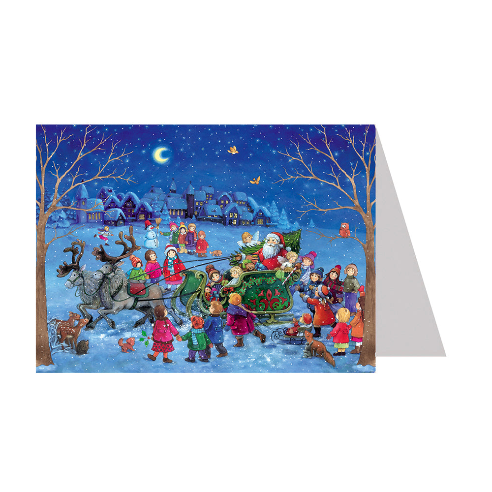 Snowscene Santa Sleigh German Advent Card with 24 little doors 105 x 155 mm - Richard Sellmer