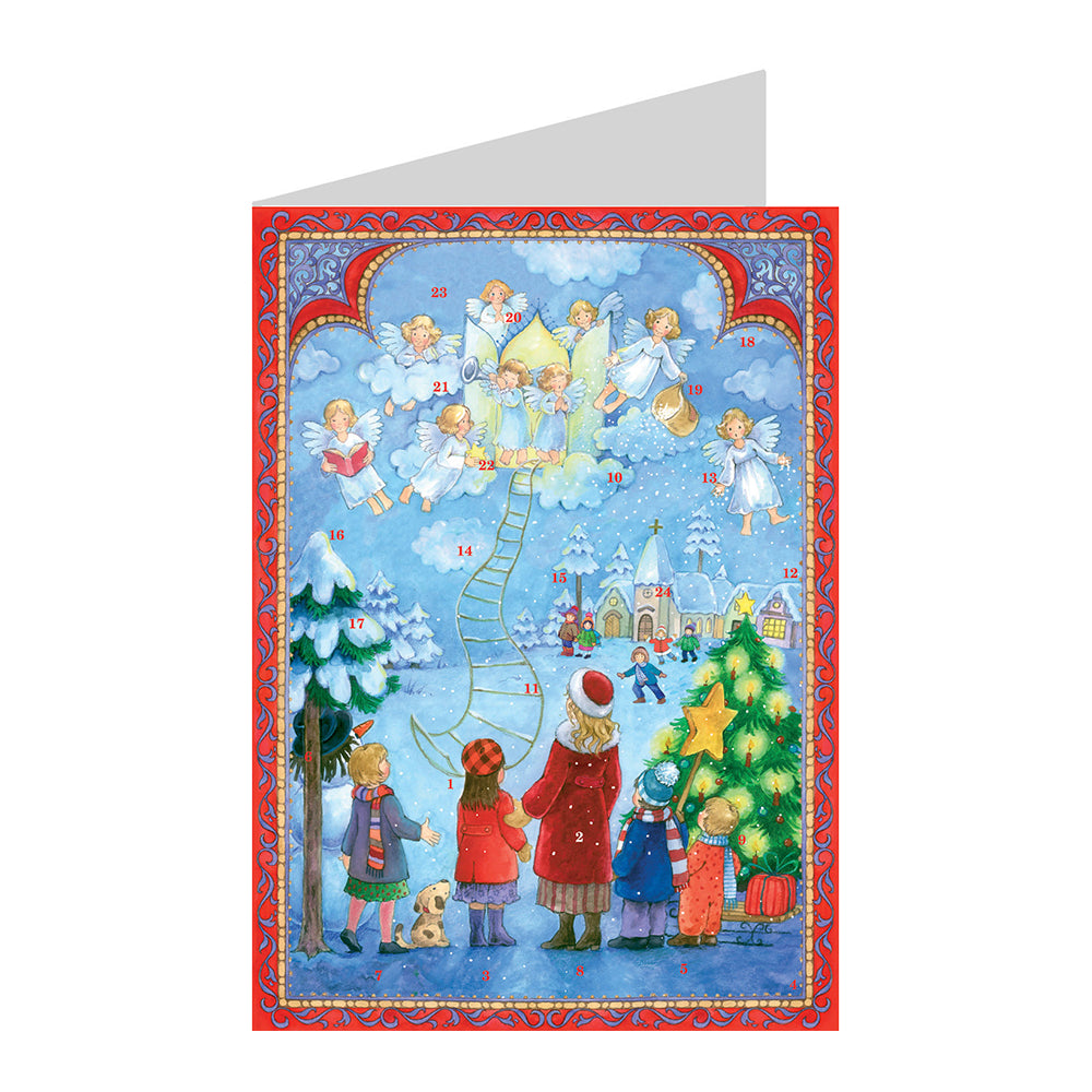 Snowscene Angels Singing German Advent Card with 24 little doors 105 x 155 mm - Richard Sellmer