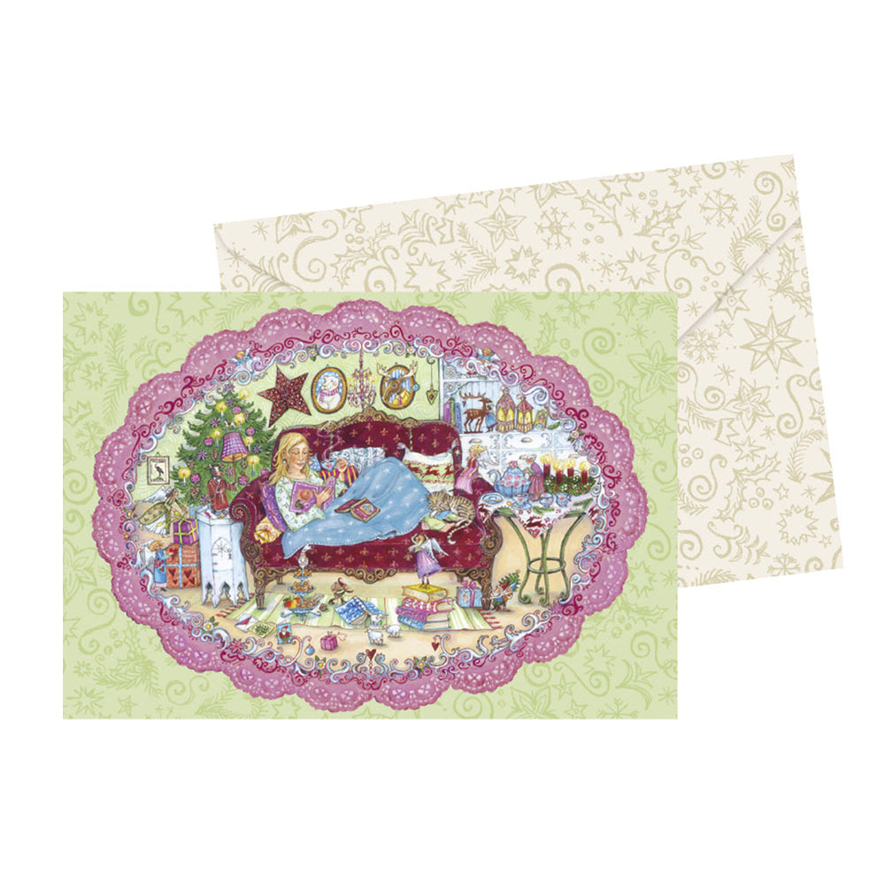 Dreaming Christmas is Coming Soon Advent Calendar Card Coppenrath 16.5 x 11 cm Gold Patterned Envelope