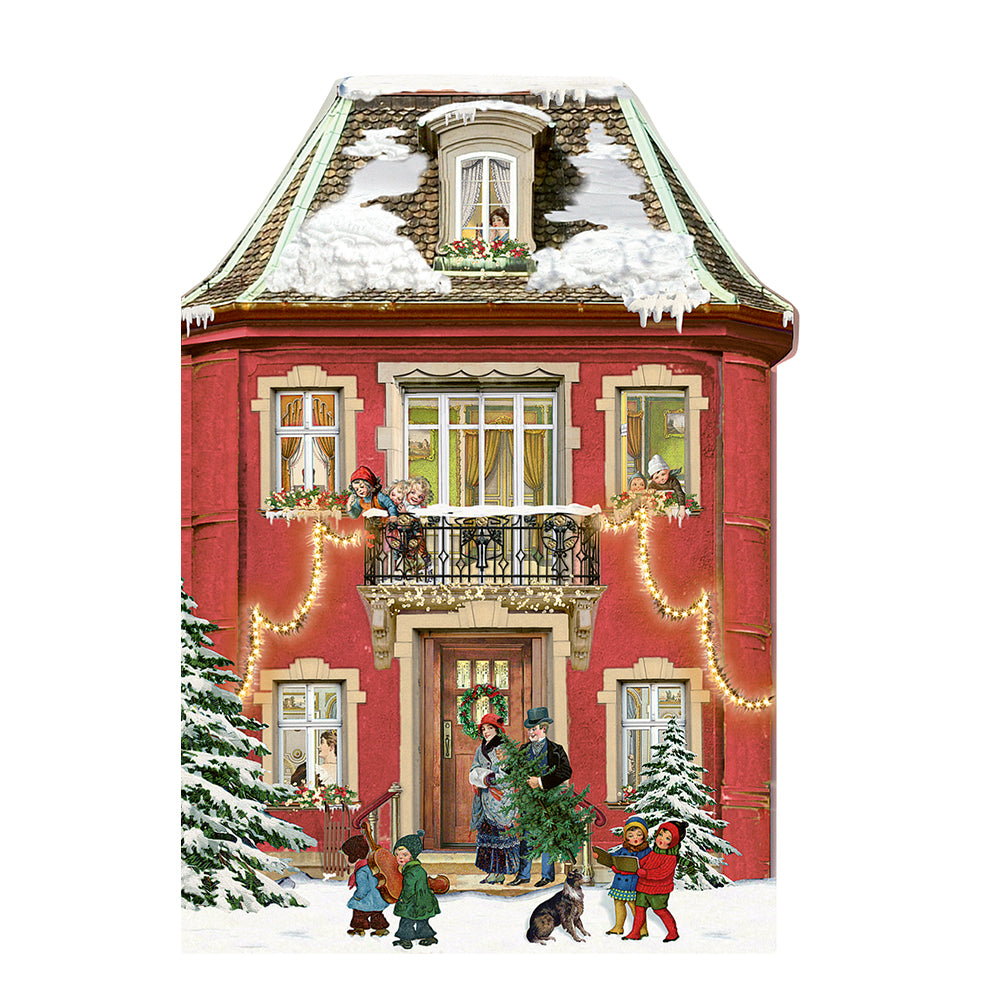 House Die-cut Advent Card Design by Barbara Behr 16.5 x 11.5 cm Glitter / Gold foil Envelopes with Gold Foil