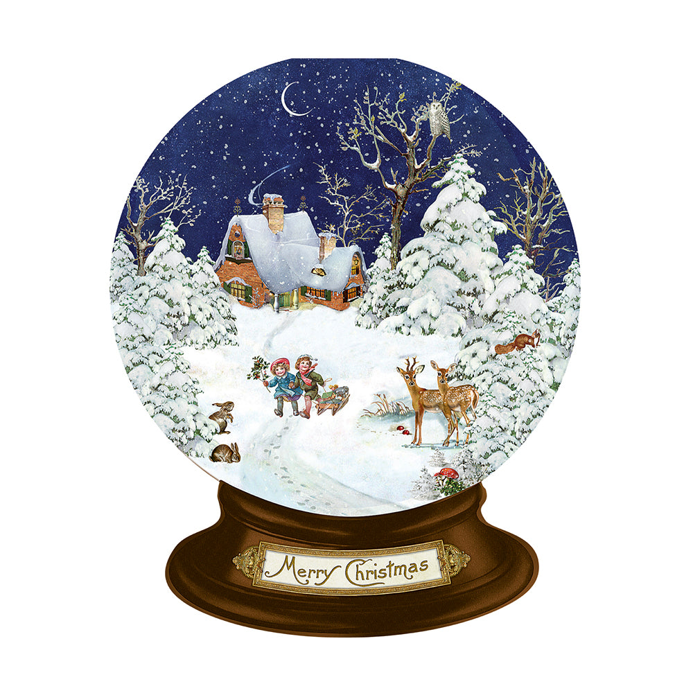 Snow Globe Die-cut Advent Card Design by Barbara Behr 16.5 x 11.5 cm Glitter / Gold foil Envelopes with Gold Foil