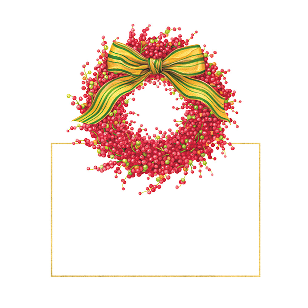 Berries and Bow Red Christmas by Karen Kluglein Caspari Set of 8 Die-Cut Place Cards Size 9cm x 9cm