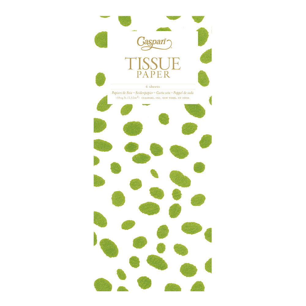 Caspari Spots White Green Tissue Paper 4 Sheets of 20 x 30" Tissue Wrapping Paper