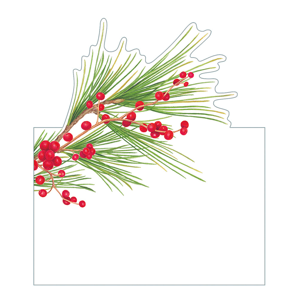 Berries and Pine by Karen Kluglein Caspari Set of 8 Die-Cut Place Cards Size 9cm x 9cm