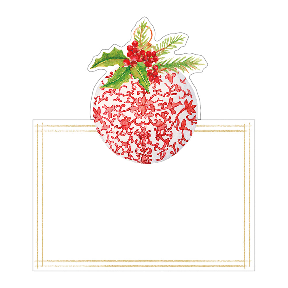 Porcelain Ornaments Christmas Bauble by Karen Kluglein Caspari Set of 8 Die-Cut Place Cards Size 9cm x 9cm