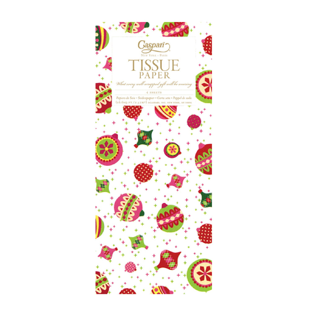 Caspari Calico Ornaments Christmas Red Green Baubles Tissue Paper 4 Sheets of 20 x 30" Tissue Wrapping Paper