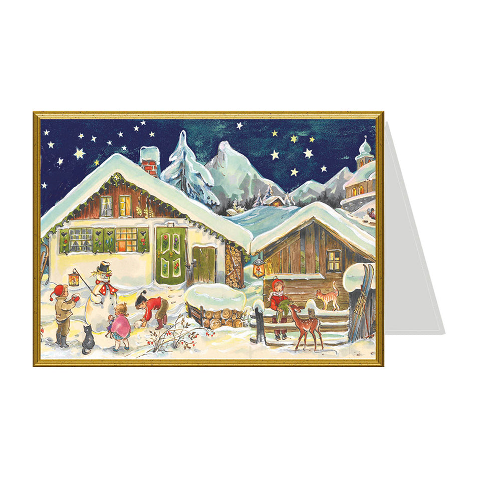 Children in the Snow Richard Selmer Single German Christmas Card with envelope 12 x 17 cm