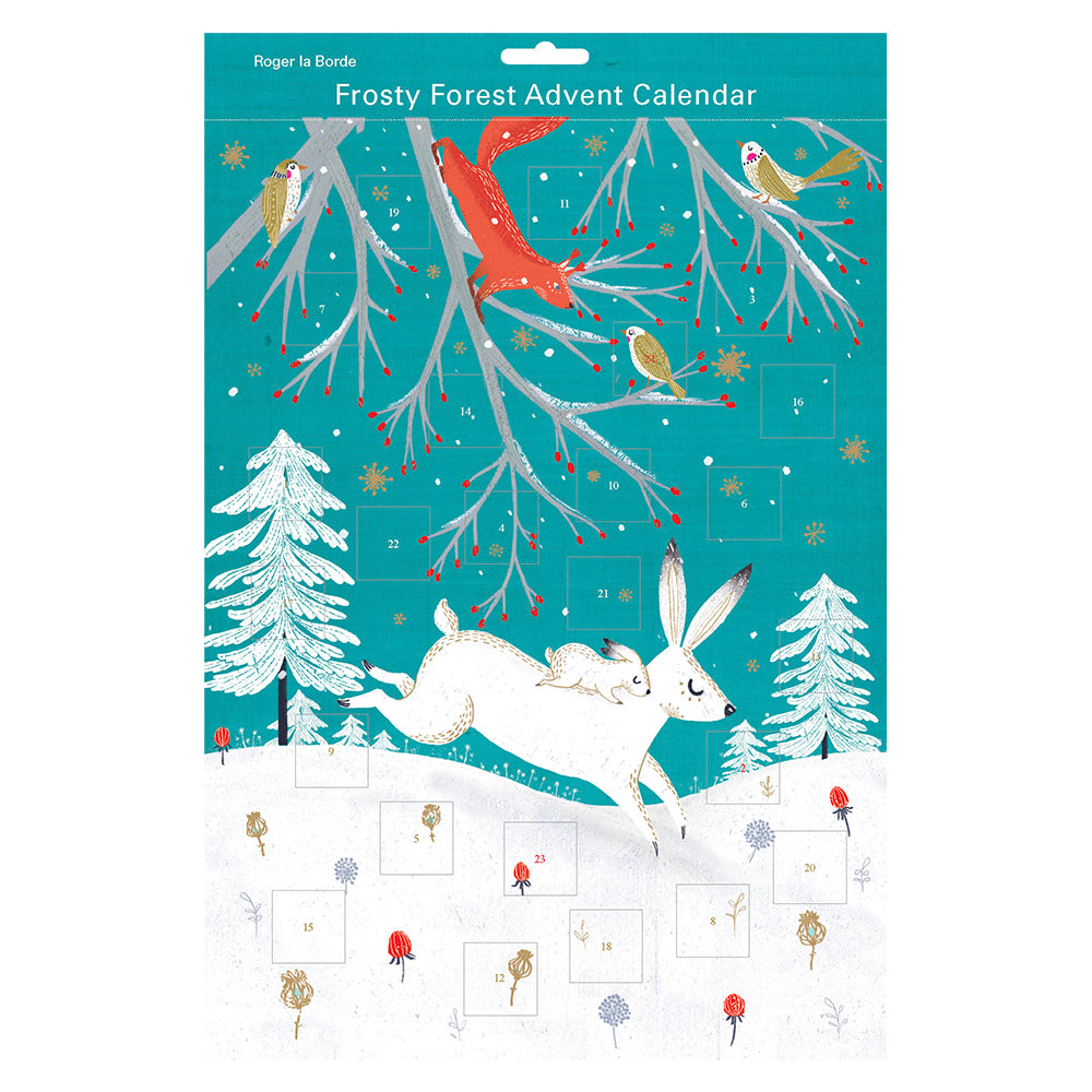 Frosty Forest Hare Roger La Borde Flat Advent Calendar 380 x 270 mm Gold Foil