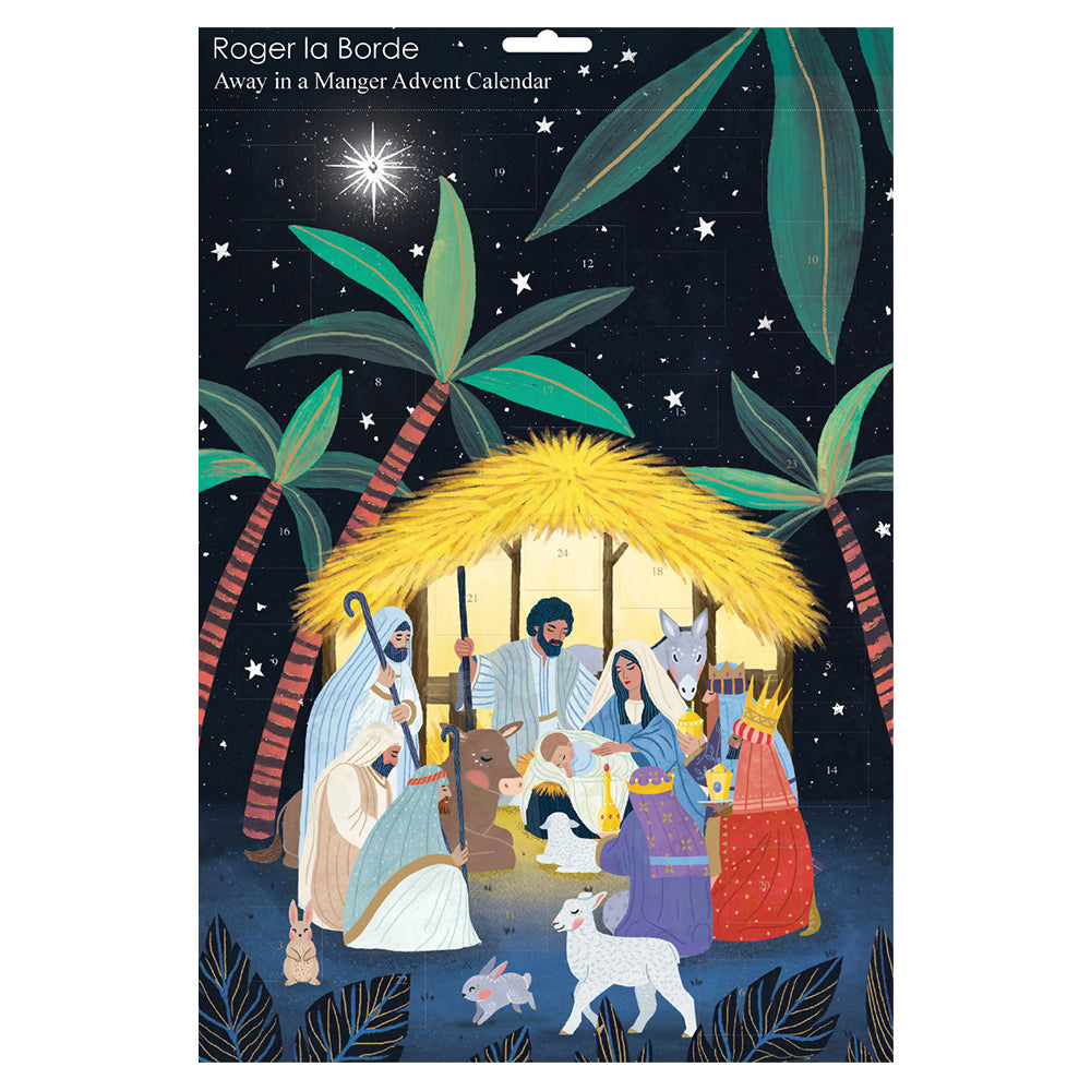 Away in a Manger Nativity Roger La Borde Flat Advent Calendar 380 x 270 mm Gold Foil