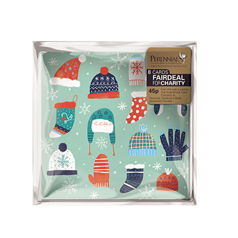 Christmas Warmers Hats and Gloves 8 Charity Christmas Cards 100mm x 100mm