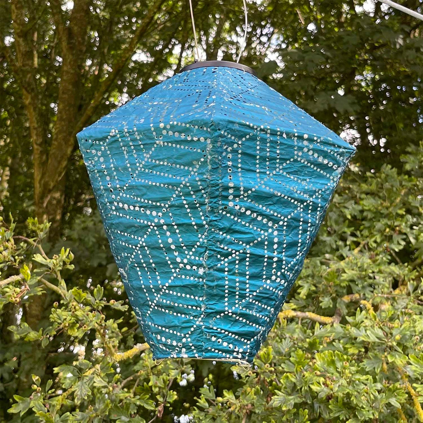 Solar Lantern - Blue Diamante Zig Zag 28cm