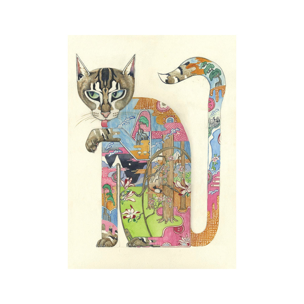 Cat licking it's Paw Drinks Coaster by Daniel Mackie 95mm x 95 mm