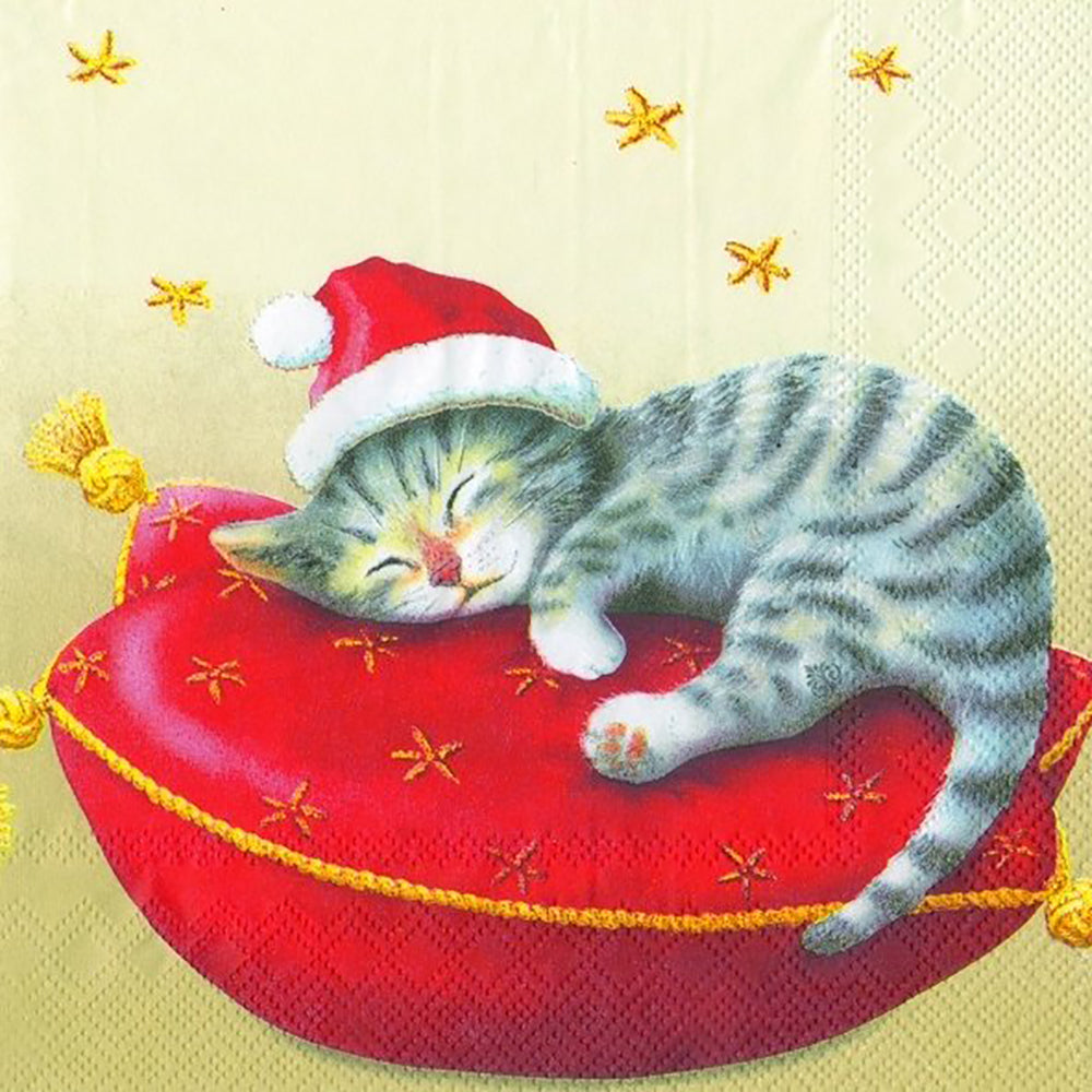 SANTA CAT cream Christmas IHR Paper Cocktail Napkins 25 cm square 3 ply 20 pack