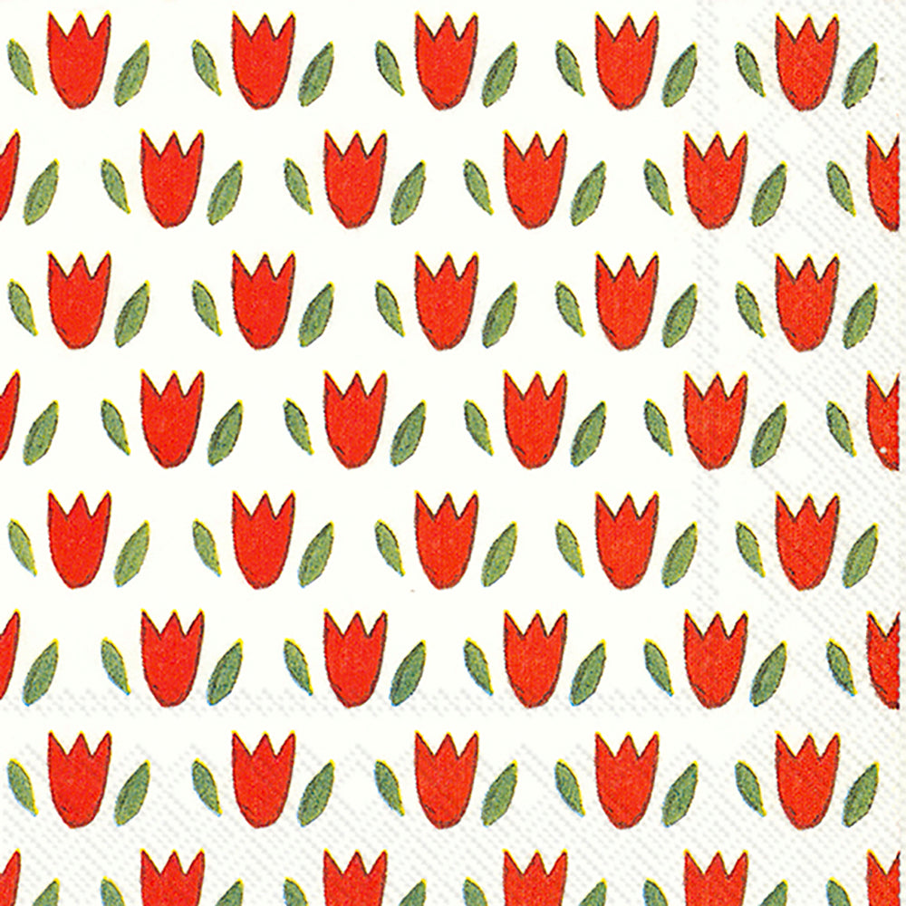 TULIP GARDEN Red IHR Paper Cocktail Napkins 25 cm square 3 ply 20 pack
