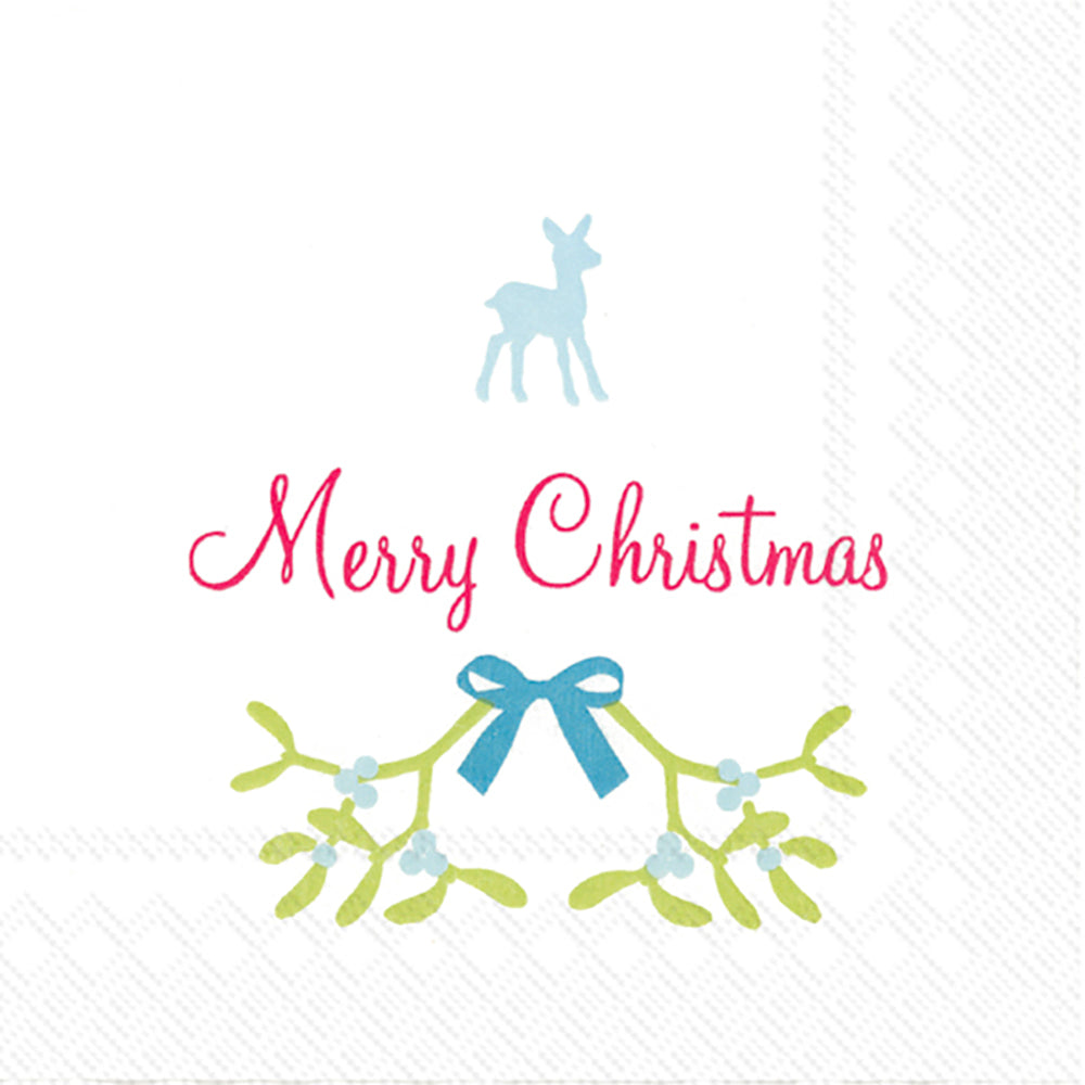 SWEET MERRY CHRISTMAS white Blue IHR Paper Cocktail Napkins 25 cm square 3 ply 20 pack
