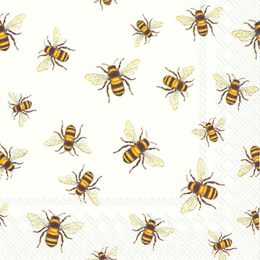 SAVE THE BEES! white IHR Paper Cocktail Napkins 25 cm square 3 ply 20 pack