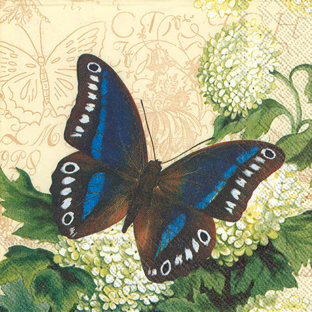 BUTTERFLY SUMMER cream IHR Paper Cocktail Napkins 25 cm square 3 ply 20 pack