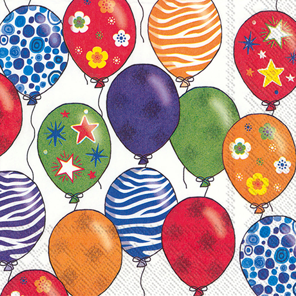 PARTY BALLOONS white IHR Paper Cocktail Napkins 25 cm square 3 ply 20 pack