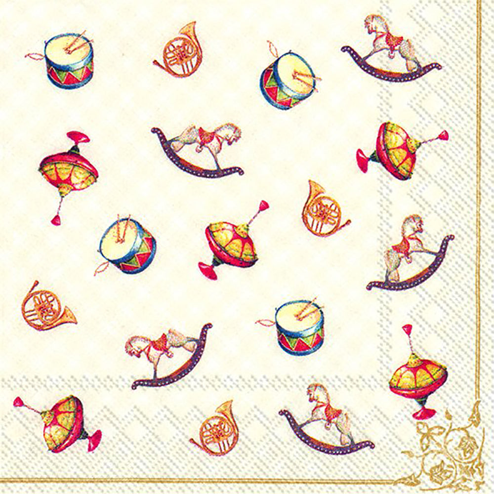 NOSTALGIC TOY cream Christmas IHR Paper Cocktail Napkins 25 cm square 3 ply 20 pack