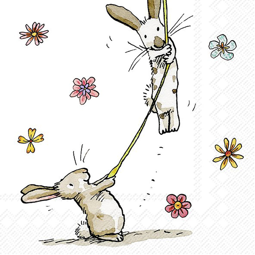 BUNNIES WITH BALLOON Easter IHR Paper Cocktail Napkins 25 cm square 3 ply 20 pack