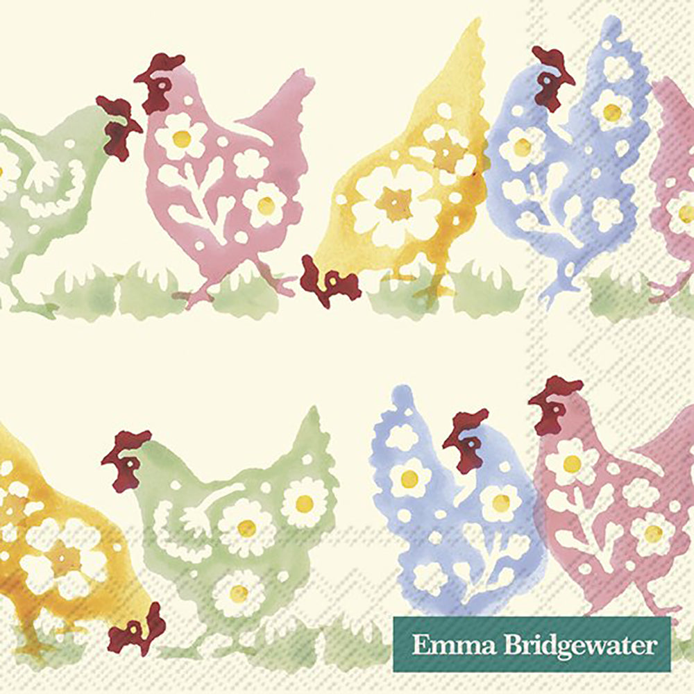 Emma Bridgewater SPRING CHICKENS cream cocktail Napkins 25 cm square 3 ply 20 pack