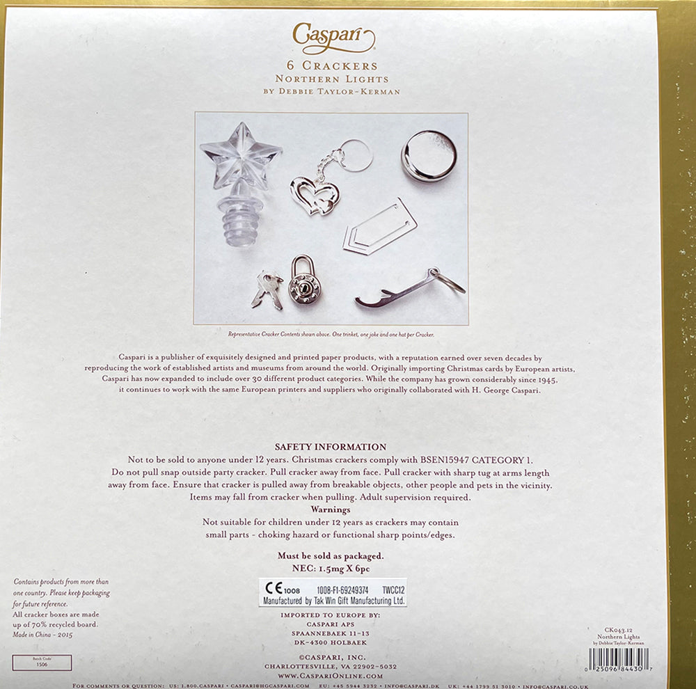 Caspari Crackers Northern lights by Debbie Taylor-Kerman 6 x 12 inch crackers