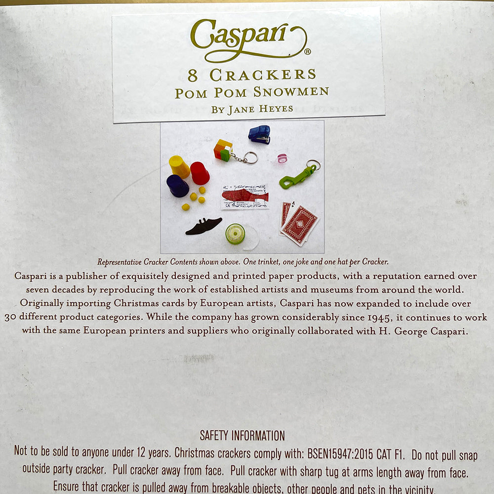 Caspari Crackers Pom Pom Snowmen 8 x 10 inch crackers