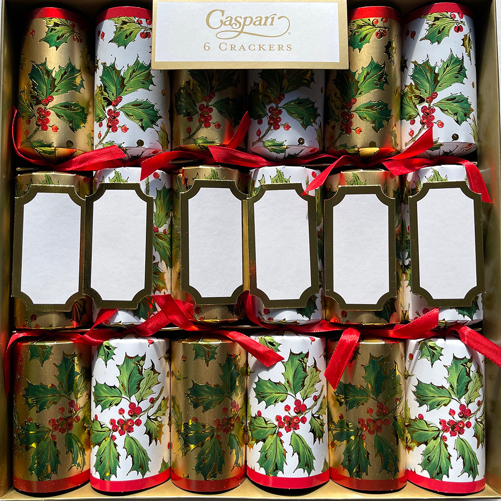 Caspari Christmas Crackers Gilded Holly by Pamela Gladding 6 x 12 inch Crackers