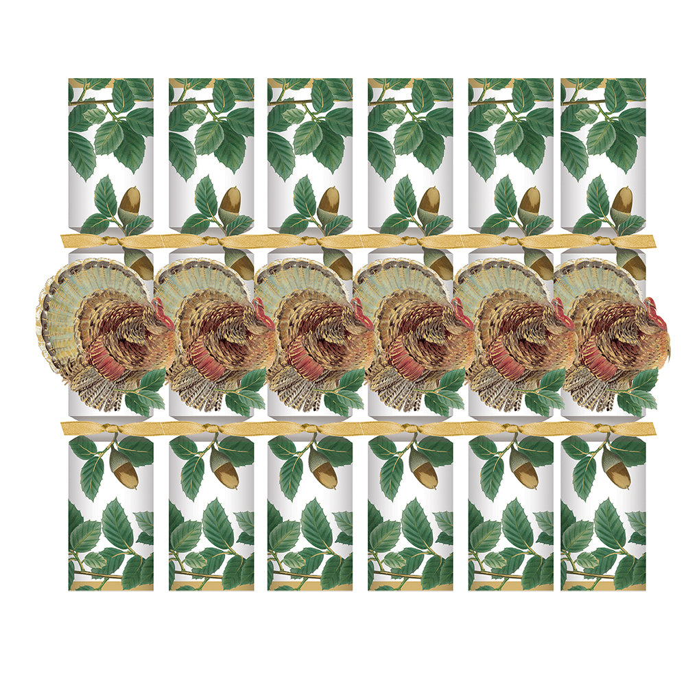 Caspari Christmas Crackers Turkey and Acorns by Pamela Gladding 6 x 12 inch crackers