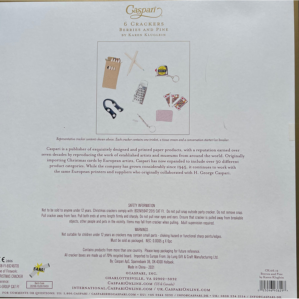 Caspari Berries & Pine 12 inch Crackers