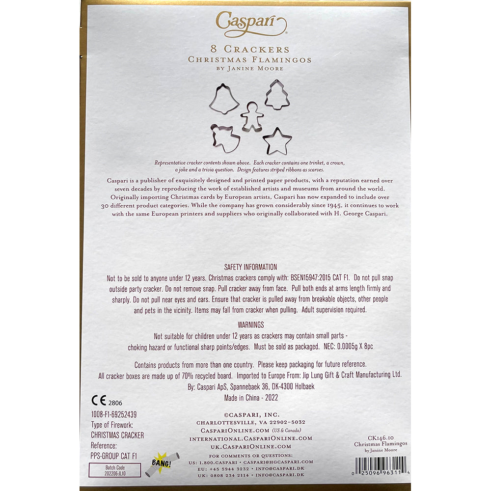 Christmas Flamingos Caspari Christmas Crackers 8 x 10 inch Crackers