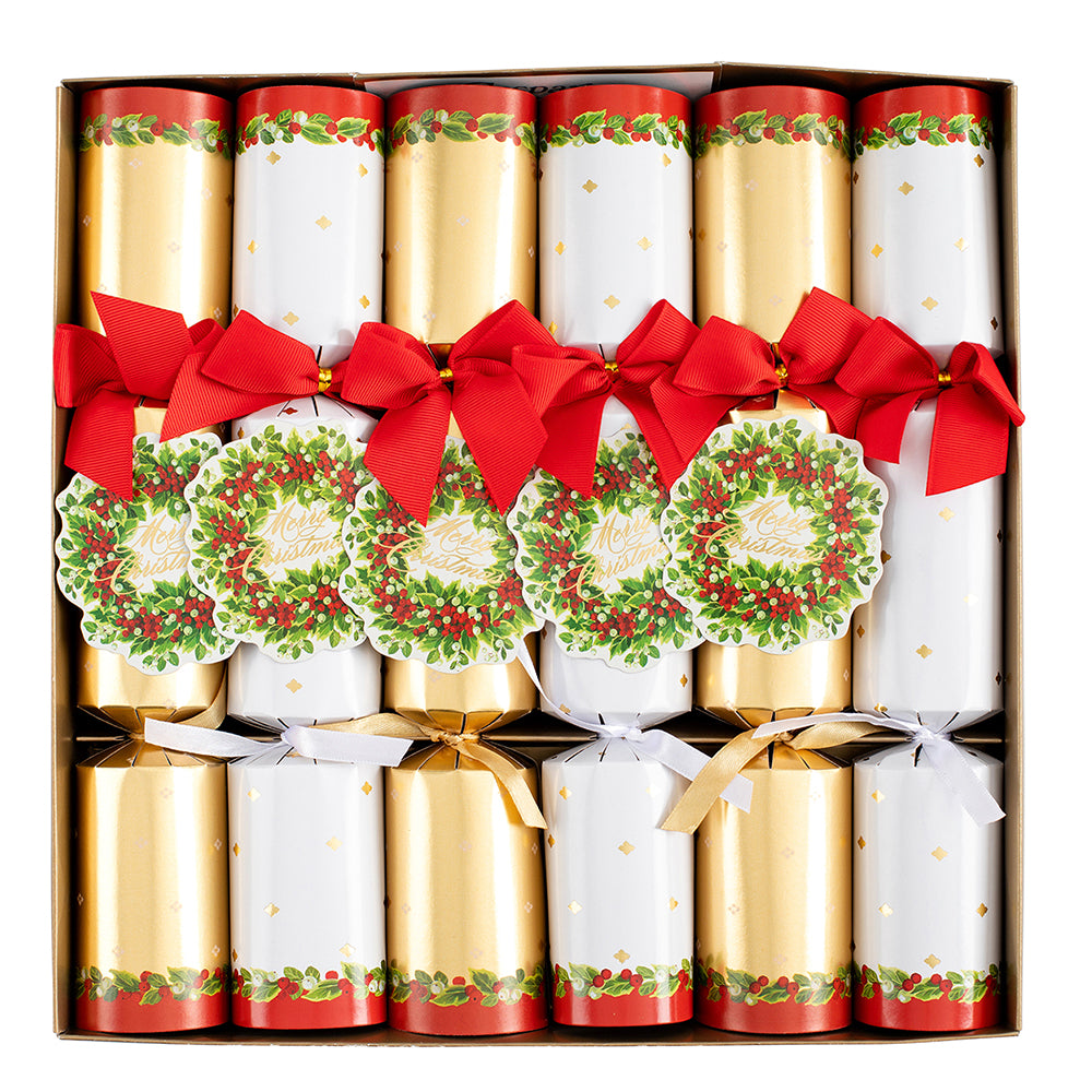 Caspari Christmas Crackers Holly and Berry Wreath 6 x 12 inch crackers