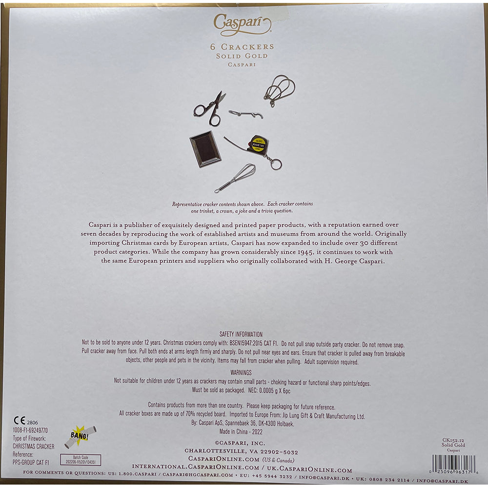 Caspari Crackers Solid Gold Colour 6 x 12 inch crackers