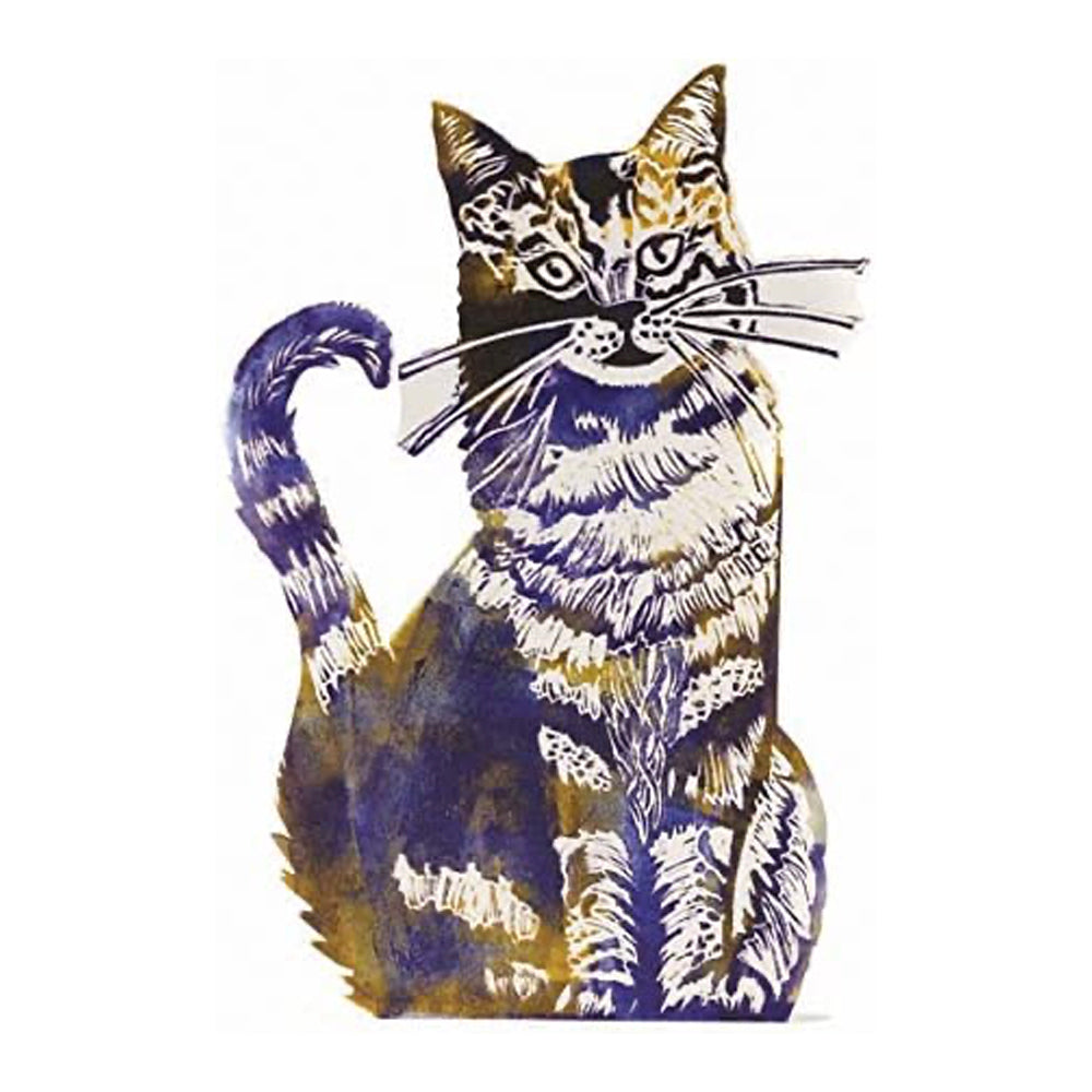 Cat 3D Sculptural Judy Lumley Greetings Card from Lino Cut Designs with envelope