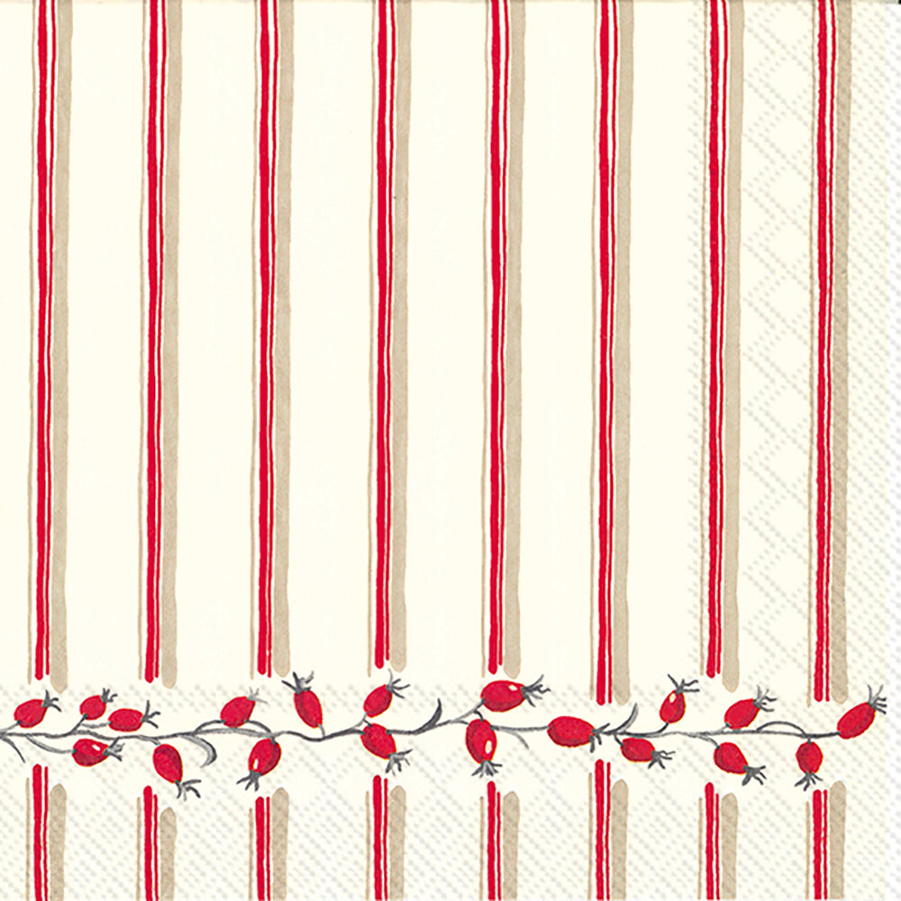 BERRY STRIPE red Christmas IHR Paper Dinner Napkins 40 cm square 3 ply 20 pack