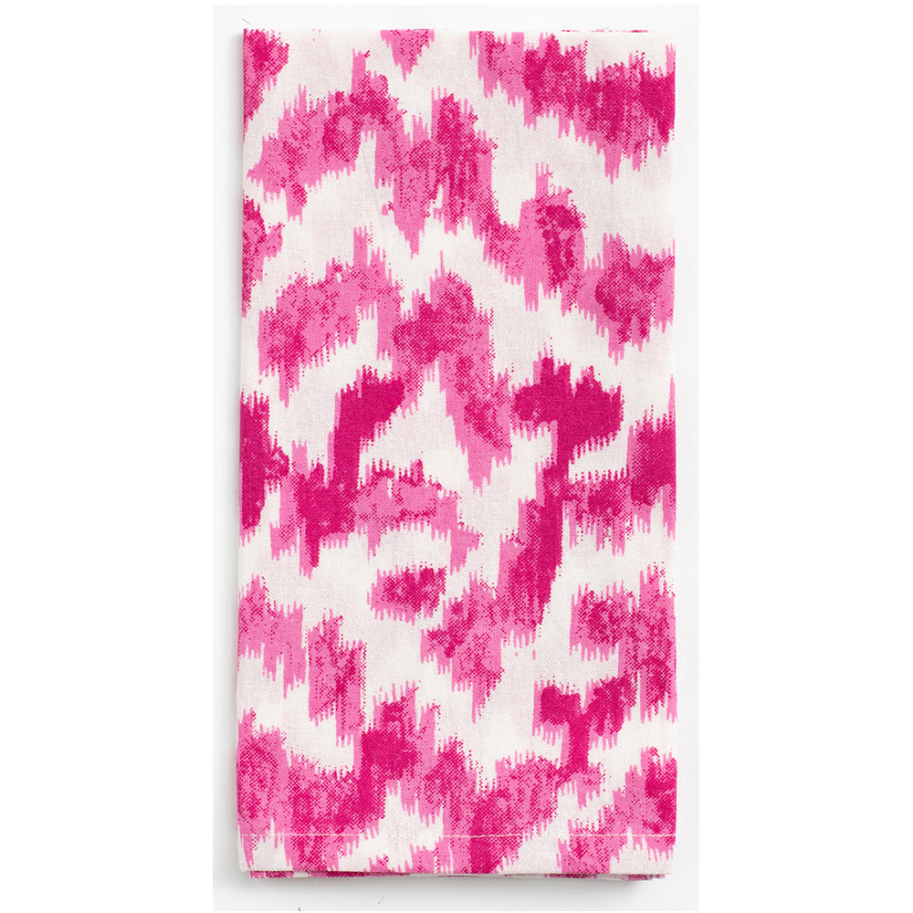 Modern Moiré Fuchsia Caspari Set of 4 Hand Printed Indian Cotton Napkins 50 cm sq