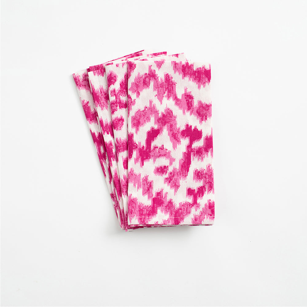 Block Print Leaves Cotton Dinner Napkins in Coral & Fuchsia