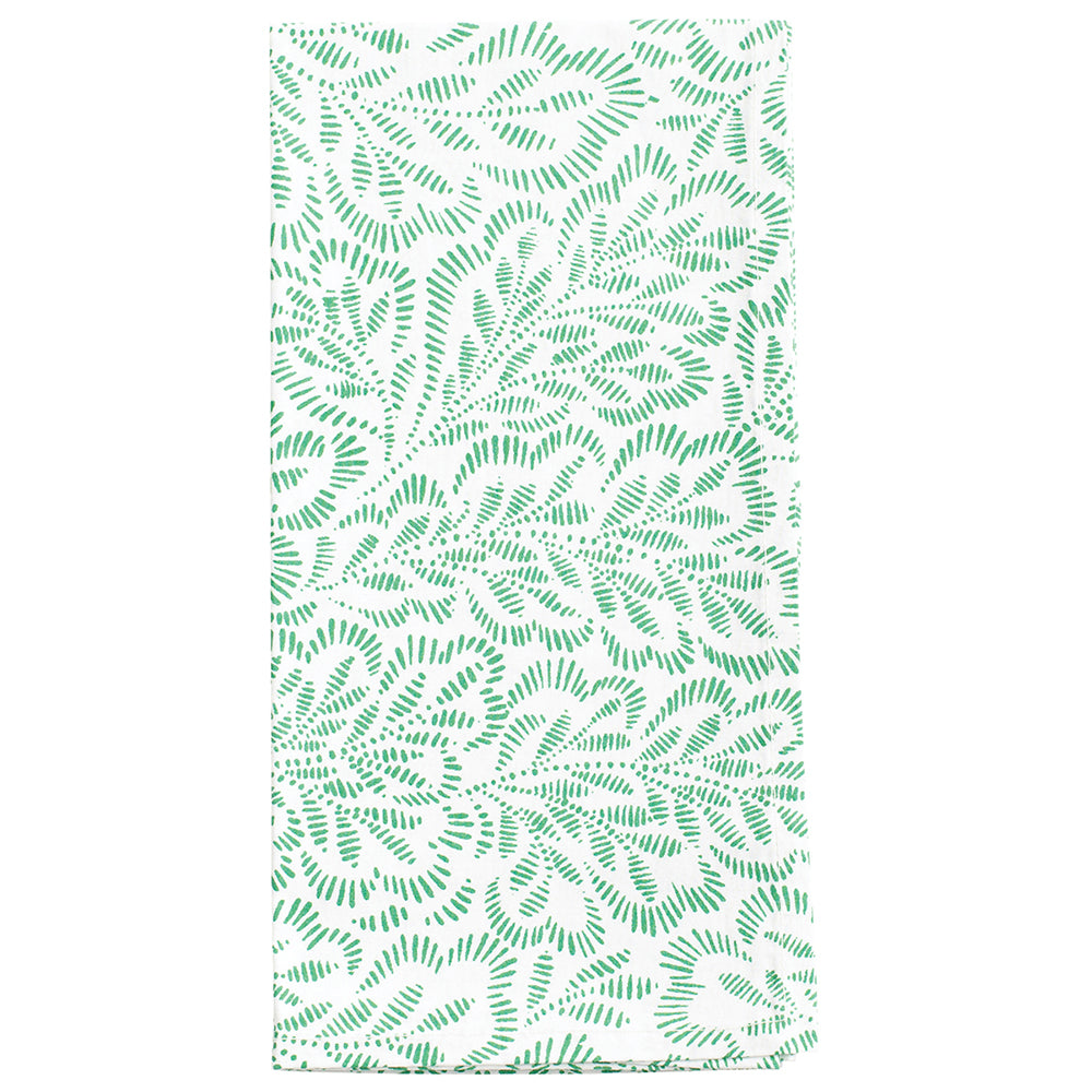 Block Print Leaves Green White Caspari Set of 4 Hand Printed Indian Cotton Napkins 50 cm sq