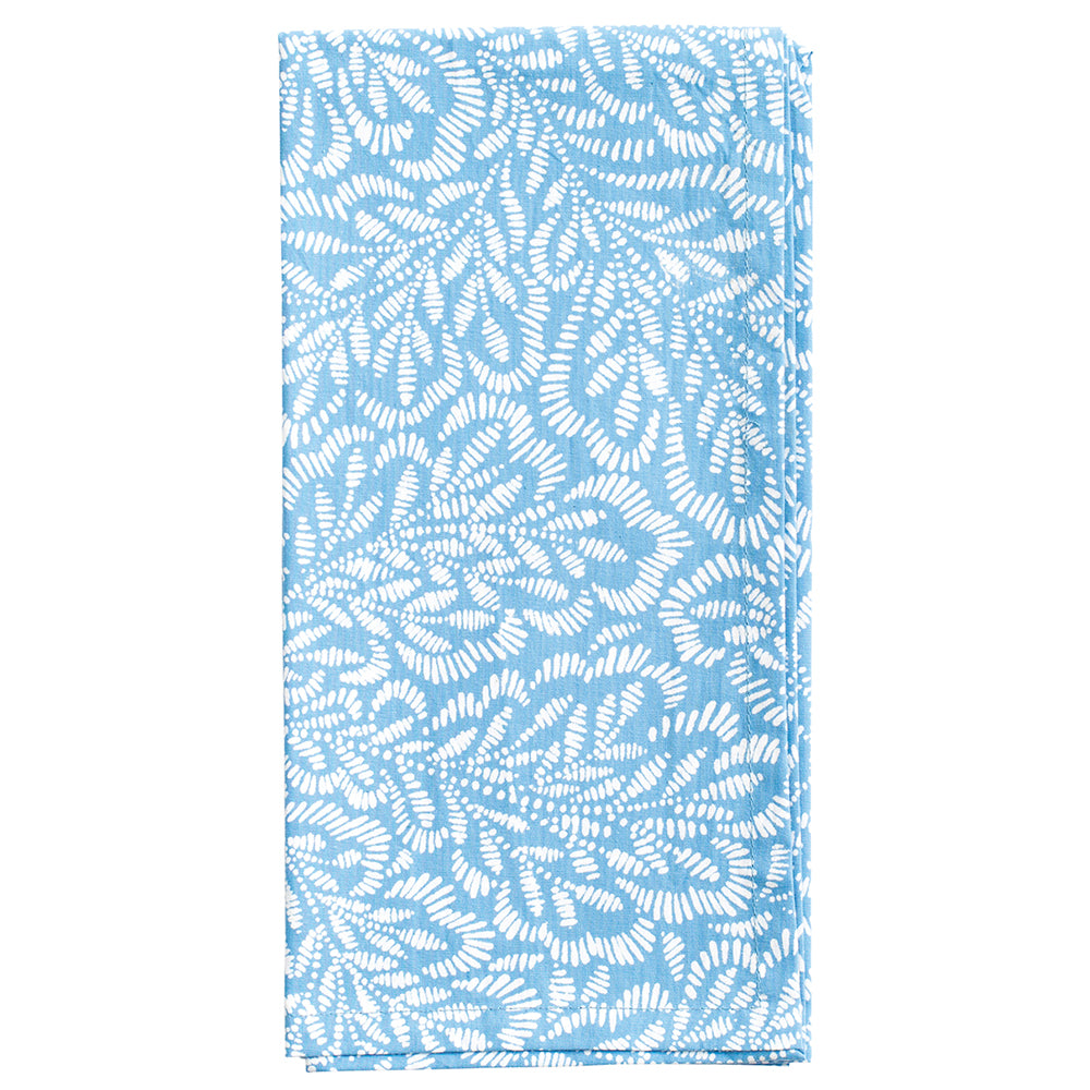 Block Print Leaves Blue White Caspari Set of 4 Hand Printed Indian Cotton Napkins 50 cm sq
