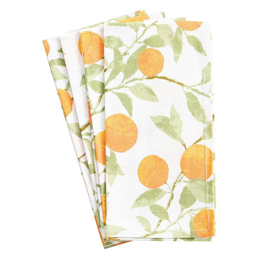 Orange Grove Caspari Caspari Set of 4 Hand Printed Indian Cotton Napkins 50 cm sq