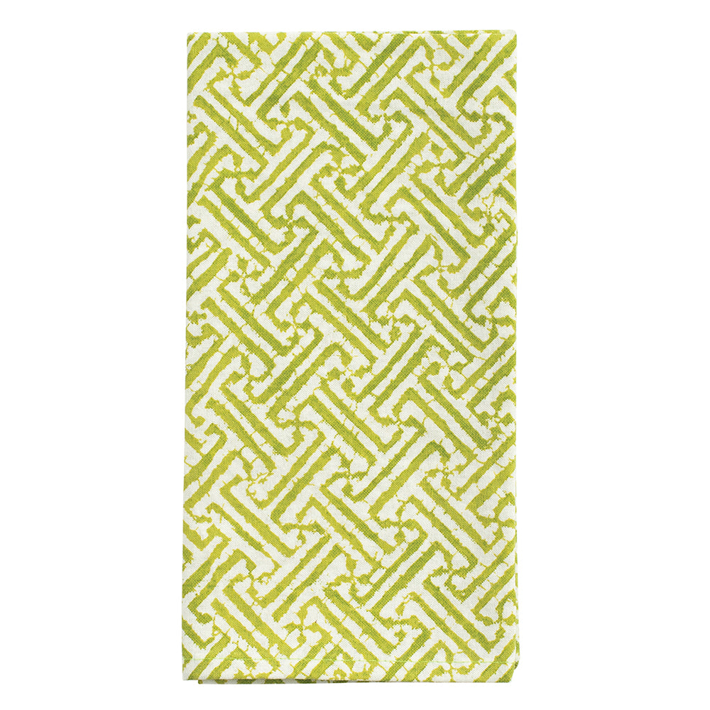 Fretwork Green White Caspari Caspari Set of 4 Hand Printed Indian Cotton Napkins 50 cm sq