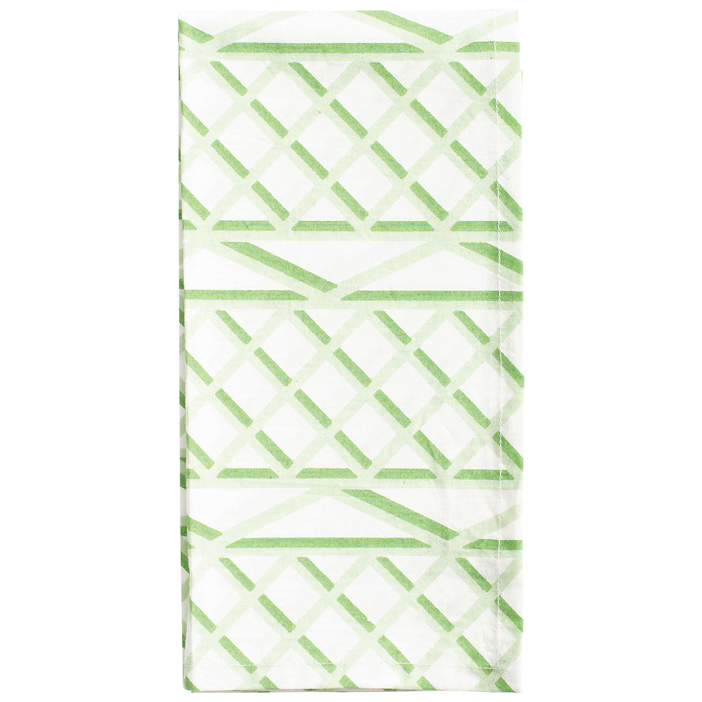 Trellis Green White Caspari Caspari Set of 4 Hand Printed Indian Cotton Napkins 50 cm sq