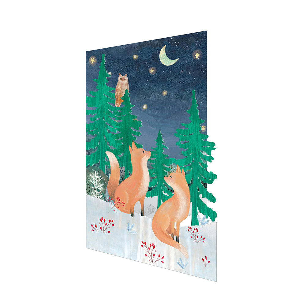 Fluffy Foxes Laser Cut Christmas Card 5 pack 170 x 120 mm Roger la Borde in Kraft Box