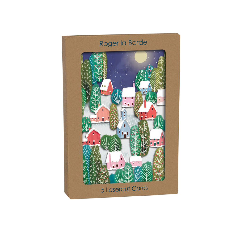 Houses Let it Snow Laser Cut Christmas Card 5 pack 170 x 120 mm Roger la Borde in Kraft Box
