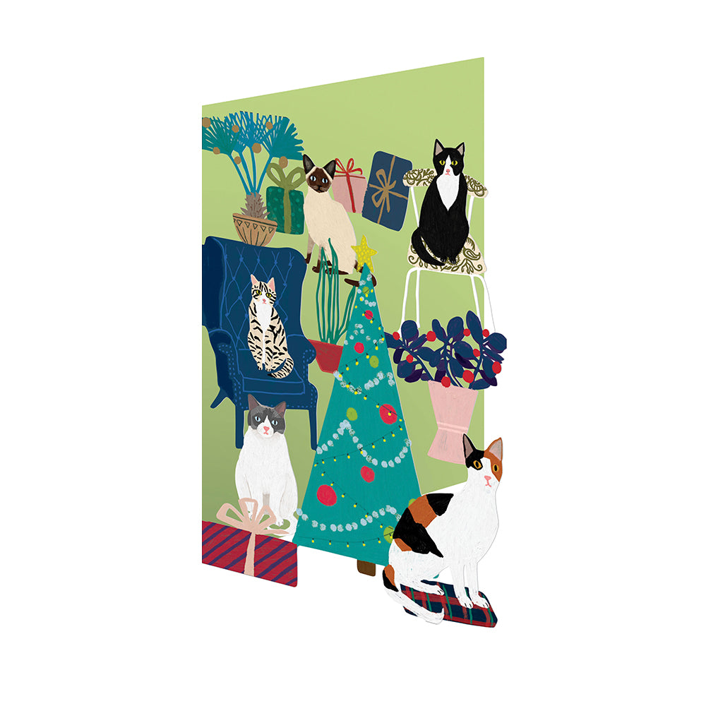 Cats Feline Laser Cut Christmas Card 5 pack 170 x 120 mm Roger la Borde in Kraft Box