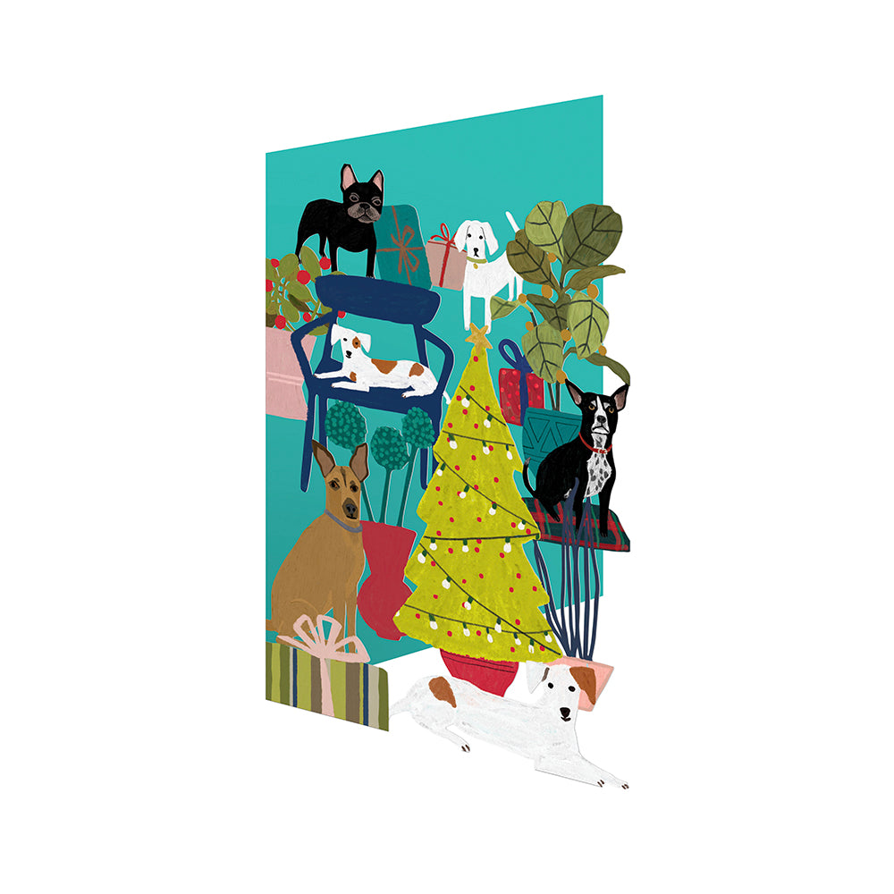 Dogs Canine Laser Cut Christmas Card 5 pack 170 x 120 mm Roger la Borde in Kraft Box